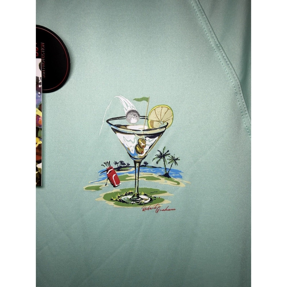 Robert Graham Performance Swim Shirt UPF 50 Martini Golf Print Men's XL NWT - Picture 3 of 4